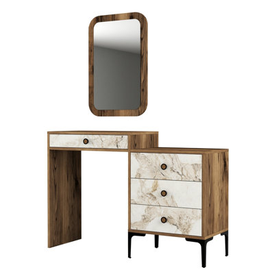 Modern Make-Up Table with Mirror, 48.8 x 33.4 x 15.7 inches | 100% Melamine Coated Particle Board, Metal Legs, Plastic Handle | Stylish Dresser for Glamorous Home Decor & Beauty Routine