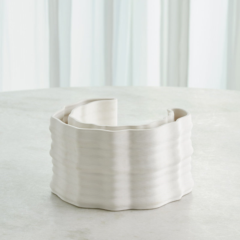 Crescent Printed Vase-Matte White-Lg, 5.75" H x 8.75" W x 8.25" D