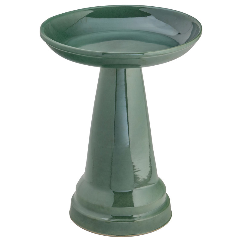 Summer Green Ceramic Pedestal Bird Bath with Locking Top