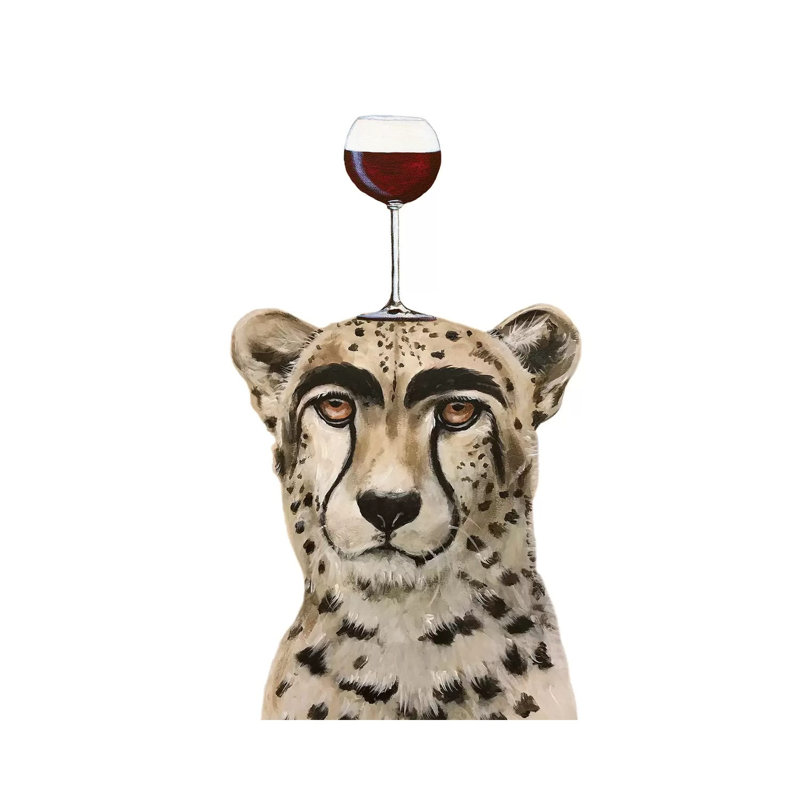 Cheetah With Wineglass by Coco De Paris - Wrapped Canvas Print, 101.6 cm H x 66.04 cm W x 3.175 cm D
