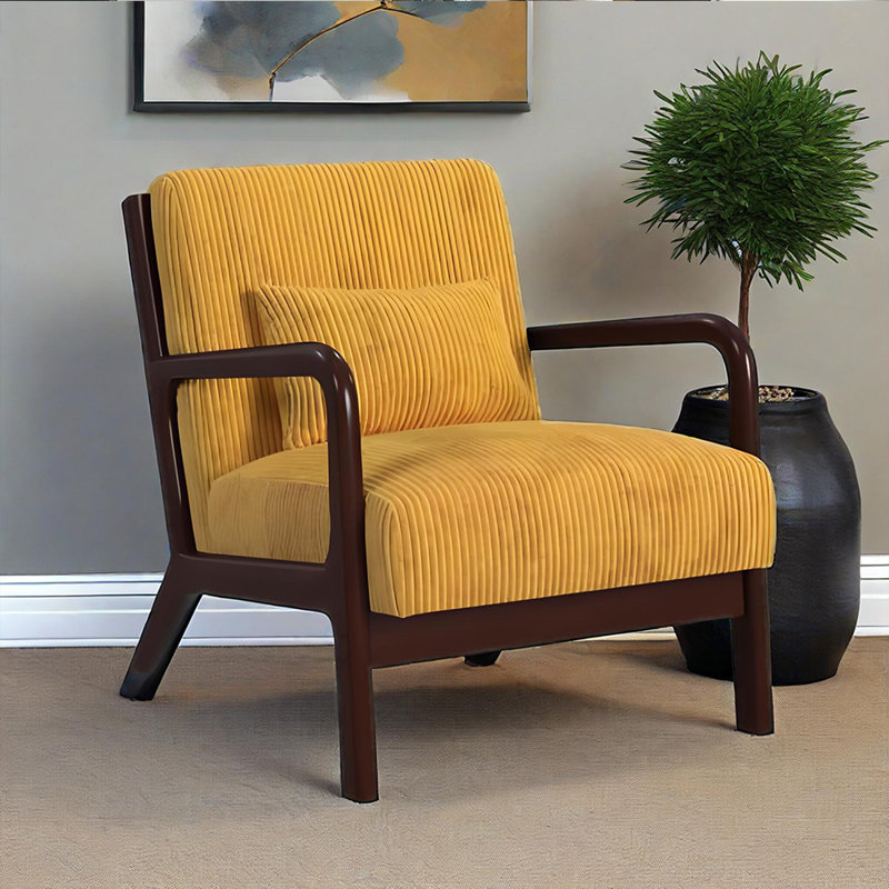Chaise d'appoint moderne avec structure en bois, fauteuil de lecture rembourré avec coussin d'appoint à la taille, Jaune