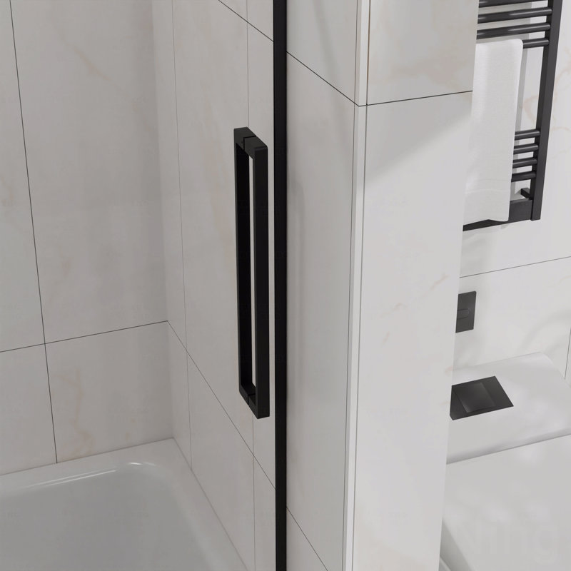 60"W X 72"H Sliding Opening Shower Door  - Frameless Design Sleek Style Shower Door  - 1/4" (6Mm) Thick Clear Tempered Glass With With Easy-Clean Coating Function, Stainless Steel Hardware