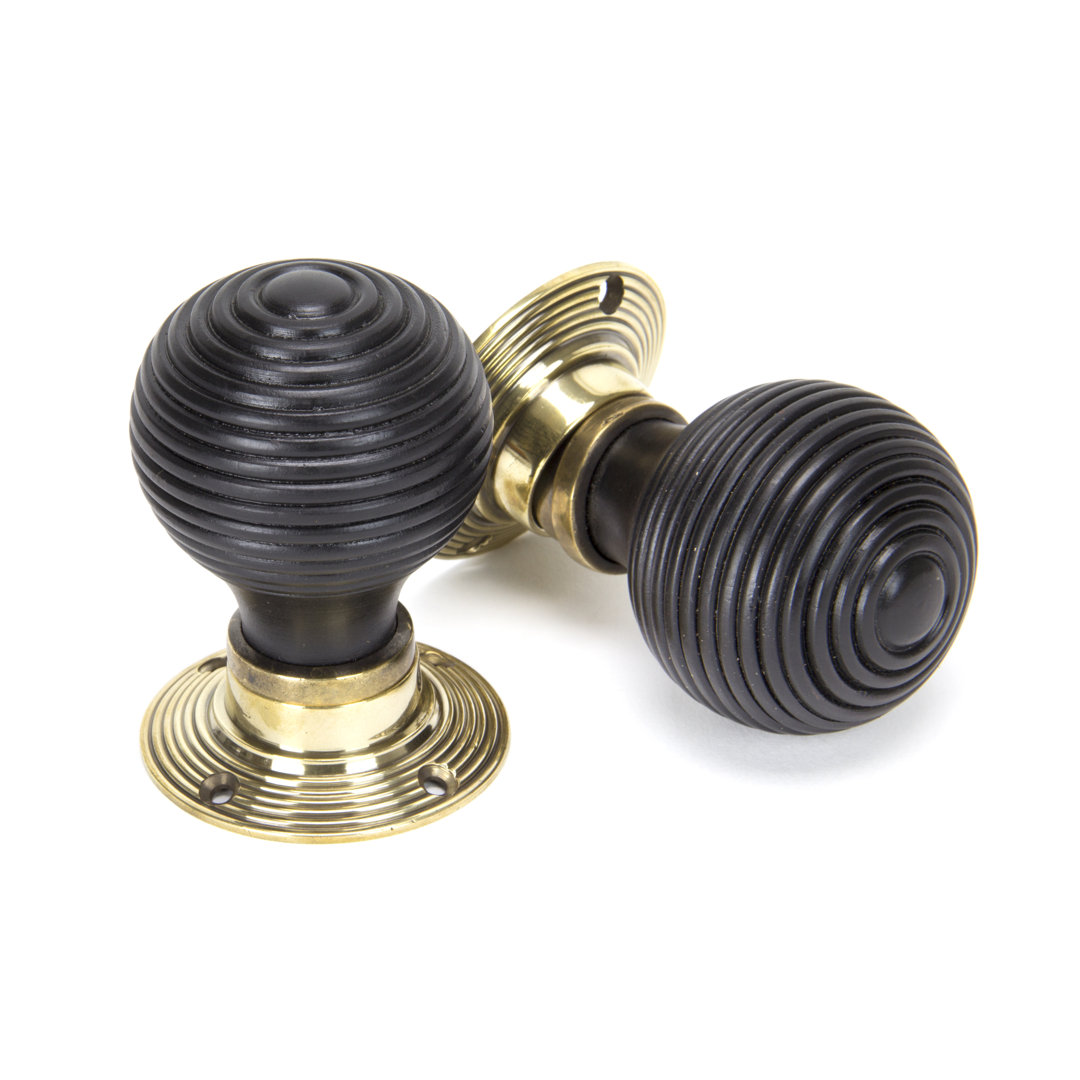 Beehive Ebony Knob Set with Aged Brass Roses - Image 3