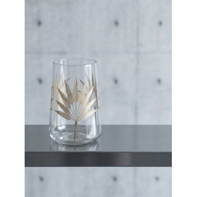 D4.7x6.9" Cylindrical Glass Accent Vase with Gold Leaf Motifs