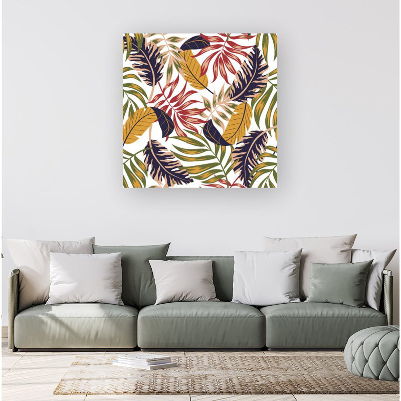 Hawaiian Style Jungle Leaves - Wrapped Canvas Print, 16cm H x 16cm W x 3.8cm D