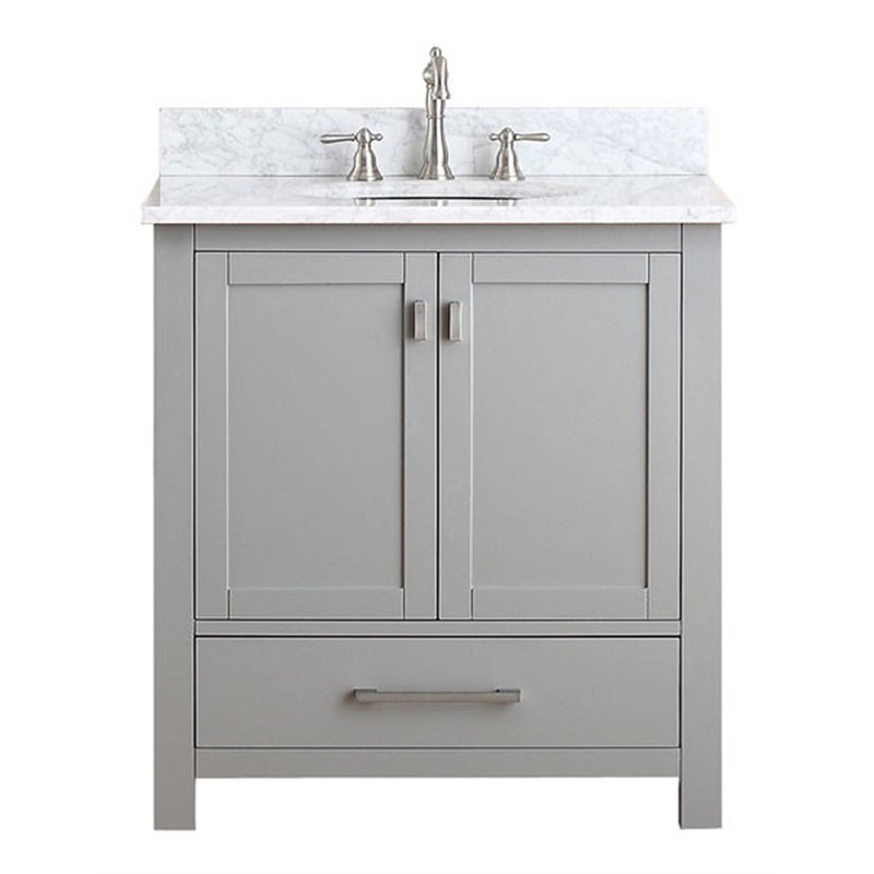 Modero 30" Single Bathroom Vanity with Top, Chilled Gray, Carrera White Marble, Brushed Nickel