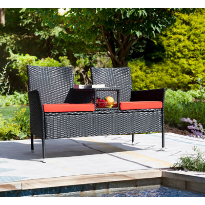 Ensemble de conversation en rotin 3 pièces avec table intégrée pour jardin Margueriez