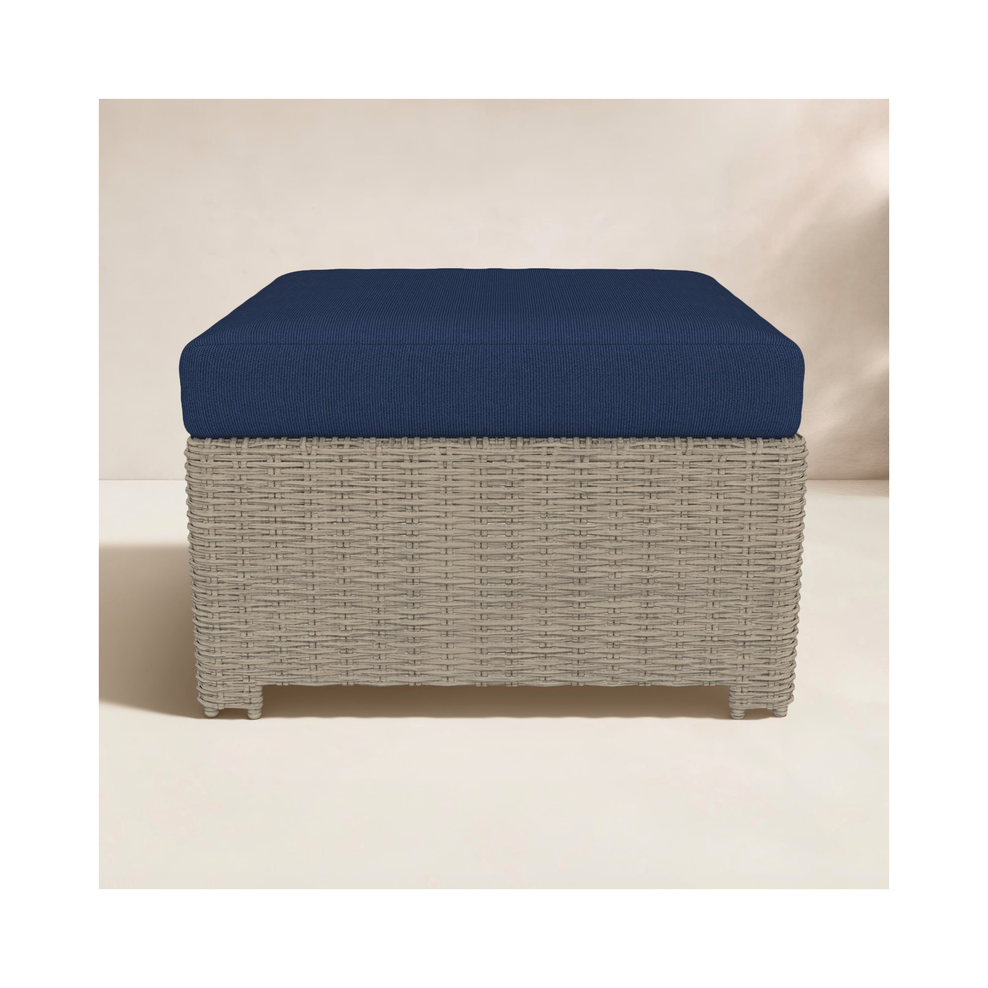 Outdoor Ottoman With Sunbrella Cushions, Canvas Navy