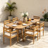 Ensemble repas de patio en bois d'acacia rustique avec table extensible et coussins Lynx