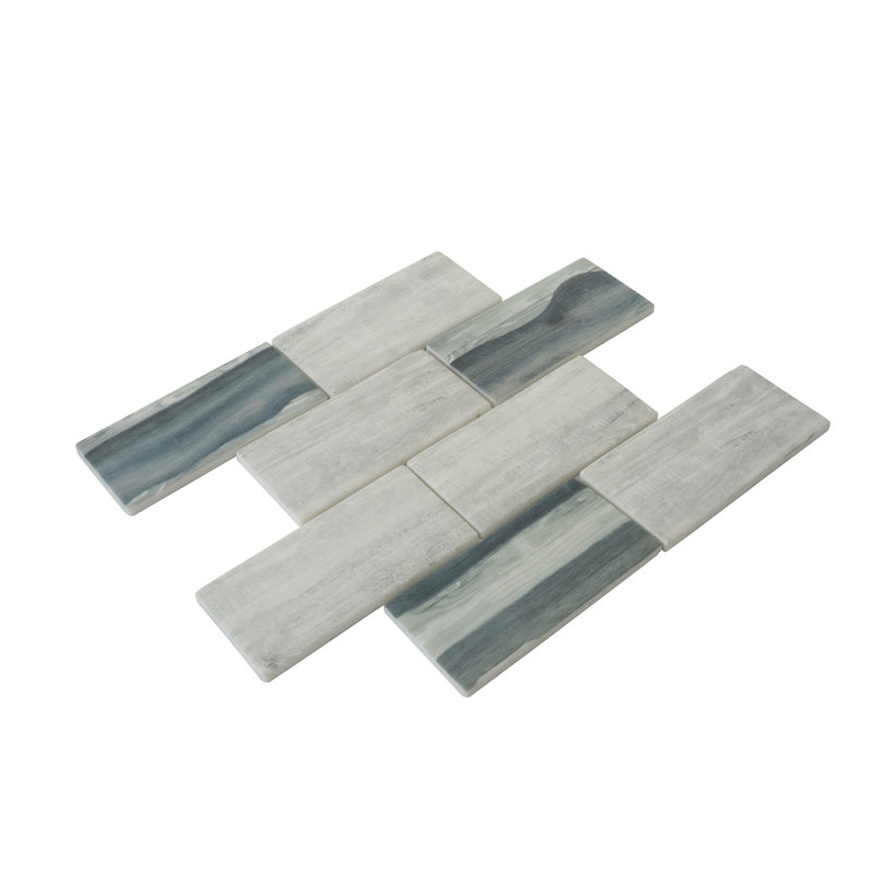 3" x 6" Glass Brick Joint Mosaic Wall & Floor Tile, Gray Wood