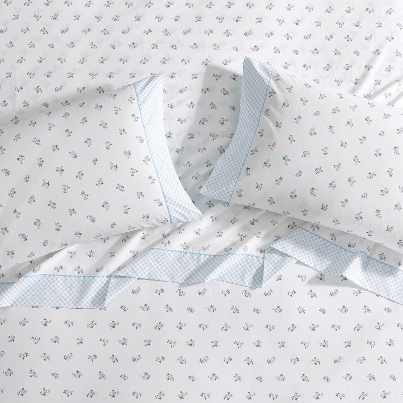 Ensemble de draps en coton à ourlet imprimé Laura Ashley, Ensemble de draps pour très grand lit + un drap-h