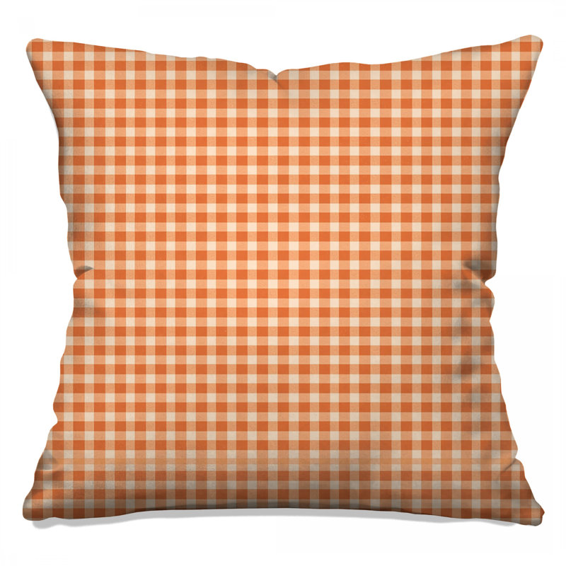 Orange White Gingham Double Sided Throw Pillows, 18 x 18 inches