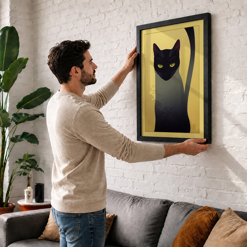 Alert Cat Minimalist - Print, A4 - 29.7 x 21.0 cm, Black