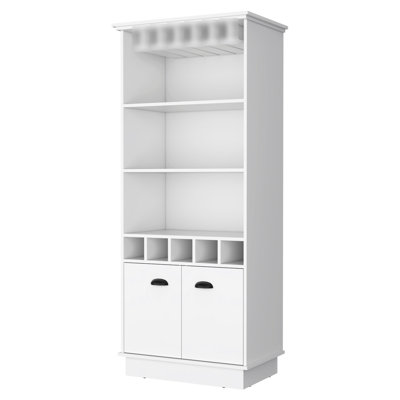 Bar blanc avec rangement pour bouteilles efficace - 3 tablettes, 5, porte-verres élégant pour la structure de divertissement à domicile