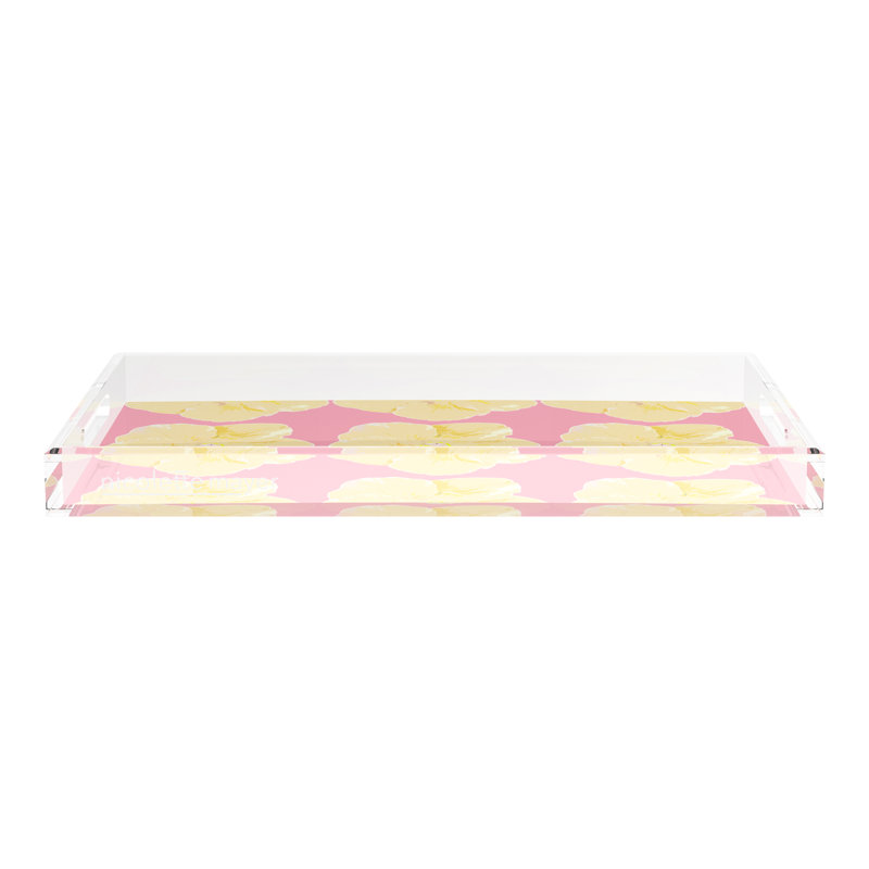 Hibiscus Acrylic Rectangle Decorative Tray, 2" H x 22.5" W x 14.5" D, Pink