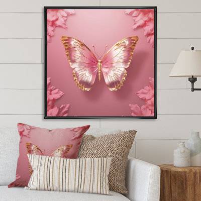 Papillon rose et or II - art mural papillon pour le salon