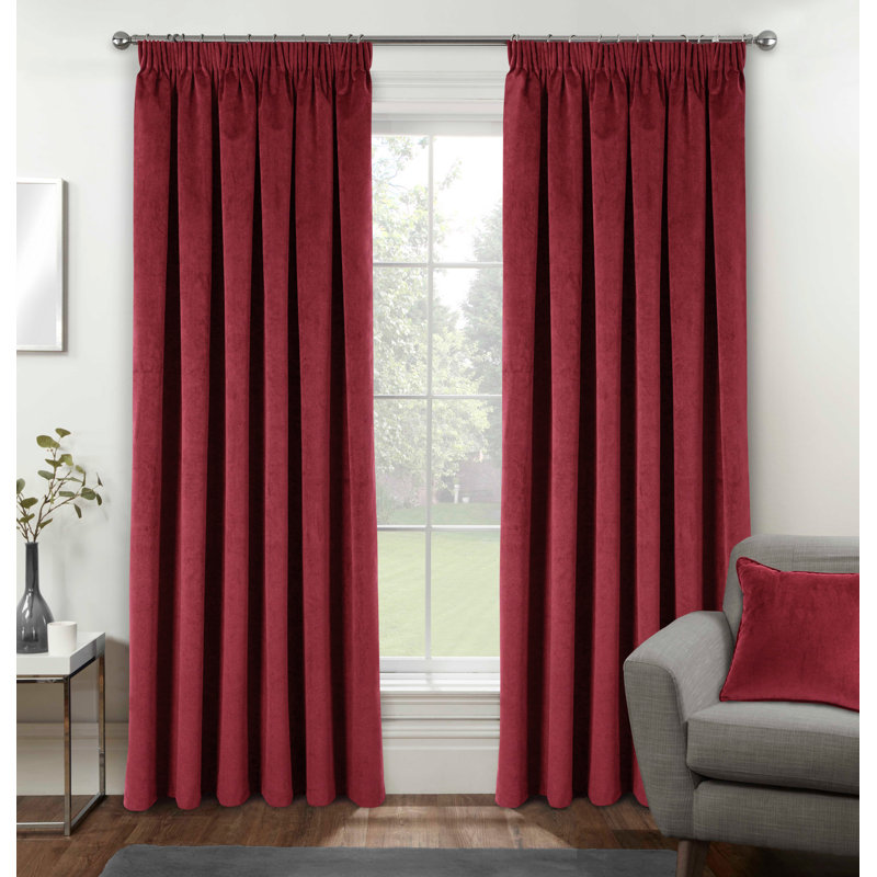 Alene Blackout Curtain Panel Pair, 117cm Width x 183cm Drop, Red, 2