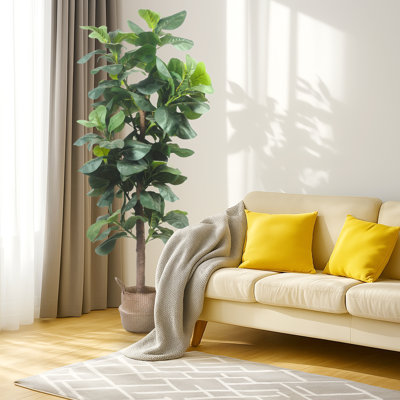 Artificial Fiddle Leaf Fig Tree & seagrass Basket Plant Pot with Handles