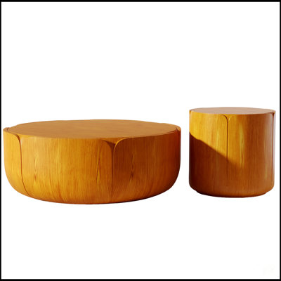 Round Outdoor Indoor Coffee Table Set, Modern Wood Grain Design, Sturdy MGO Waterproof, No-Assembly Required For Patio And Living Room (Set Of 2)