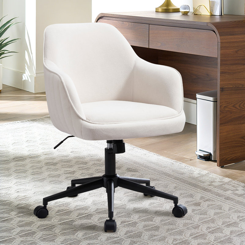 Velvet Fabric Swivel Office Chair, Beige
