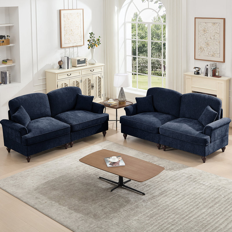 Ensemble de canapé classique 2 pièces avec volants amovibles, accoudoirs évasés et pieds fuselés pour un décor de salon élégant