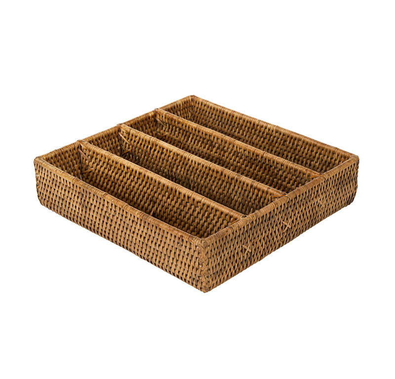 Everard Rattan Silverware 2.75" H x 11" W x 11.5" D Drawer Organizer