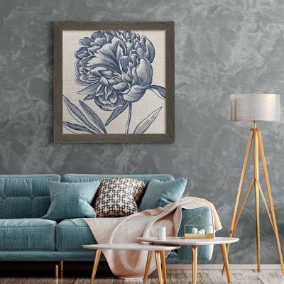" Indigo Floral On Linen II - Premium Framed Print - Ready To Hang "