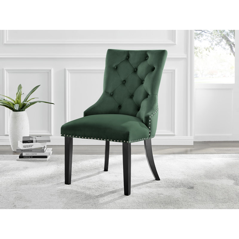 Eubanks Velvet Knockerback Dining Chairs with Metal Rivets and Chrome Legs, Black, Green