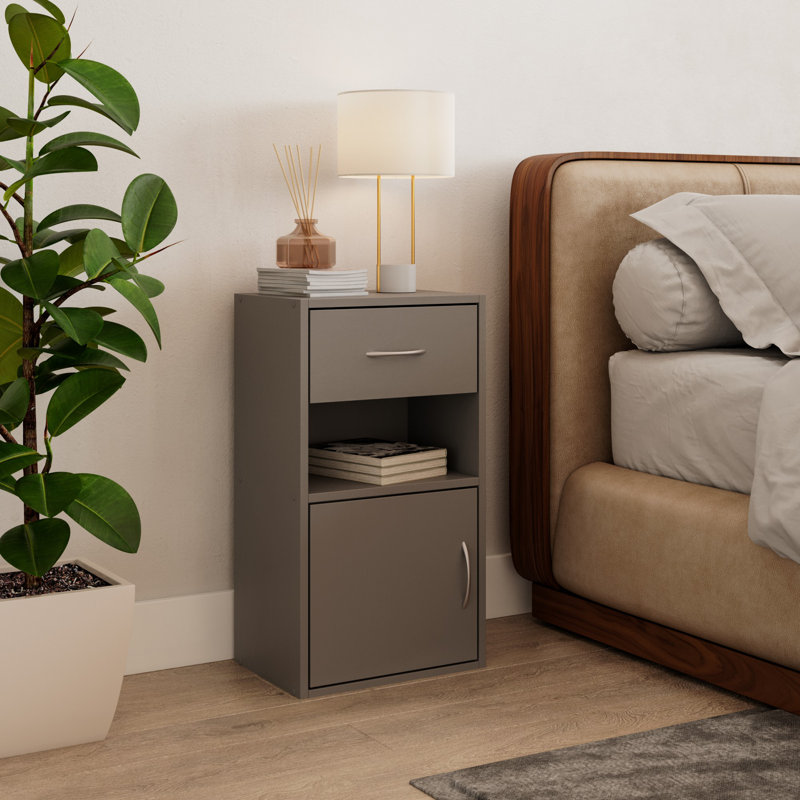 Baraa 30cm W Manufactured Wood Bedside Table, Grey, Individual