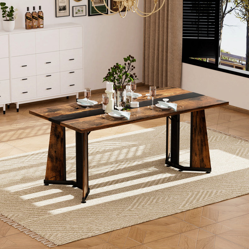 Grande table de salle à manger rectangulaire de 70,9 po, grand bureau imperméable pour 8 personnes, table de salle à manger familiale de luxe avec pieds réglables pour la cuisine, le salon et le bureau