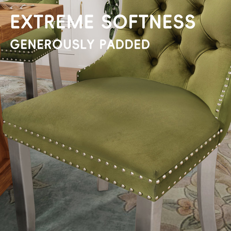 Modern Velvet Dining Chairs Dining Room Chairs Set of 8, Olive, Sliver