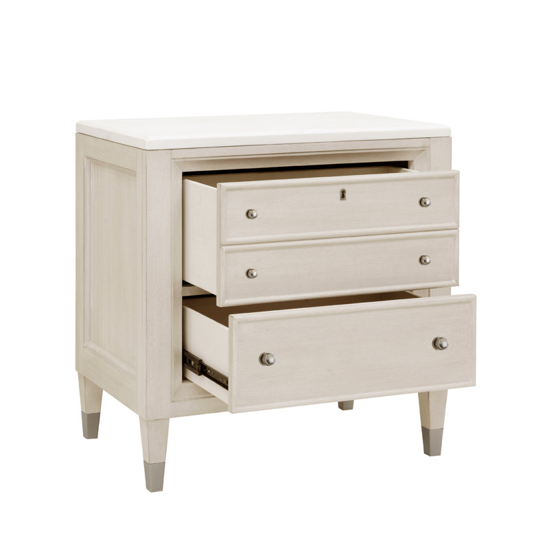 Beige and White 2-Drawer Nightstand with Marble Top