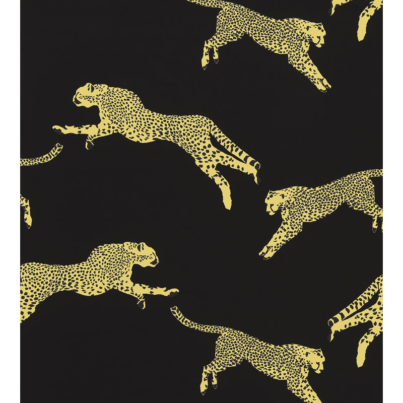 Leaping Cheetah Fabric, Black Magic