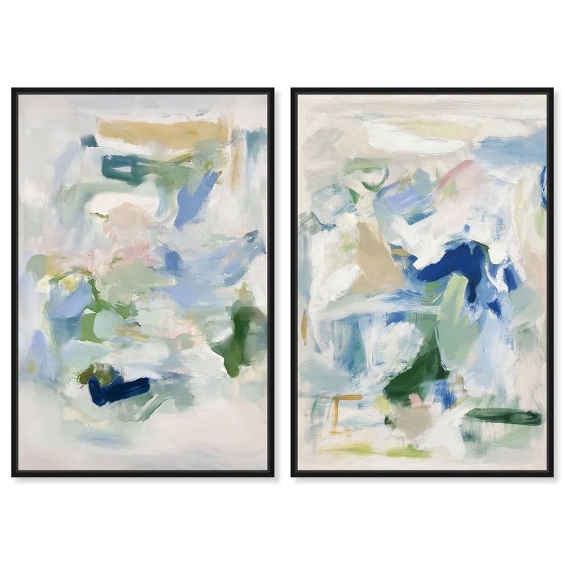 Chroma Balance Set Canvas Set of 2 Trendy Art Prints by , 15" H x 10" W, Black Floater Framed