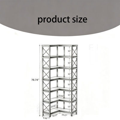 7-story large corner bookshelf | Modern industrial ladder rack, home office metal frame display rack