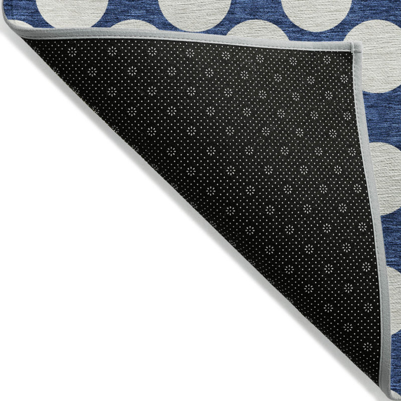 Tapis extérieur lavable à pois bleu marine et ivoire 3 pi x 5 pi