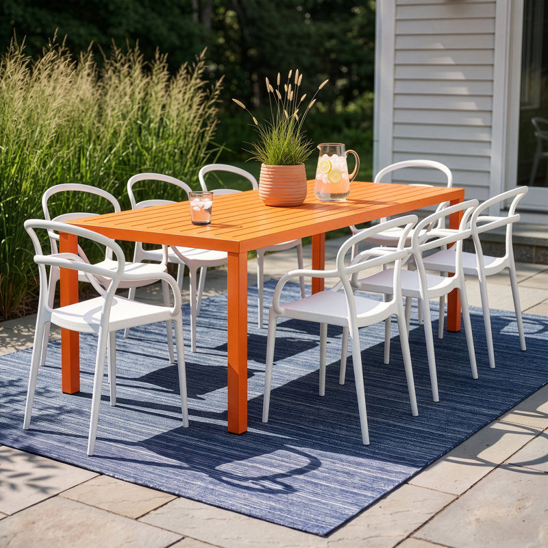 Ottie Rectangular Metal Outdoor Dining Table , 71'' in. W 35'' in. D, Orange