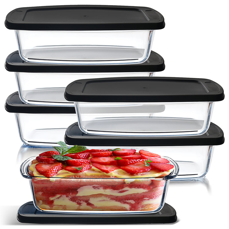 Ensemble de moules à pain en verre borosilicaté 6 pièces avec couvercles hermétiques - Contenants pour aliments allant au four, au congélateur et au micro-ondes