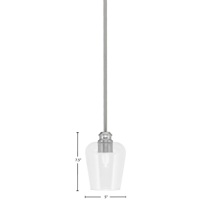 Mini-luminaire suspendu à tige avec verre à bulles transparent 5 po Edge, Nickel brossé