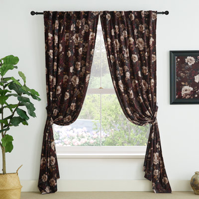  Vintage Floral Velvet Curtains for Living Room, Print Patterned Room Darkening Drapes Back Tab Farmhouse Window Panels for Sliding Door, 2 Panels