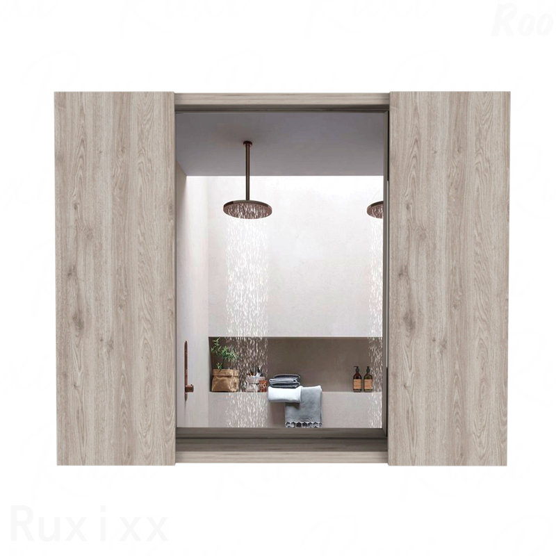 Pharmacie, double porte, miroir, une tablette extérieure - gris clair