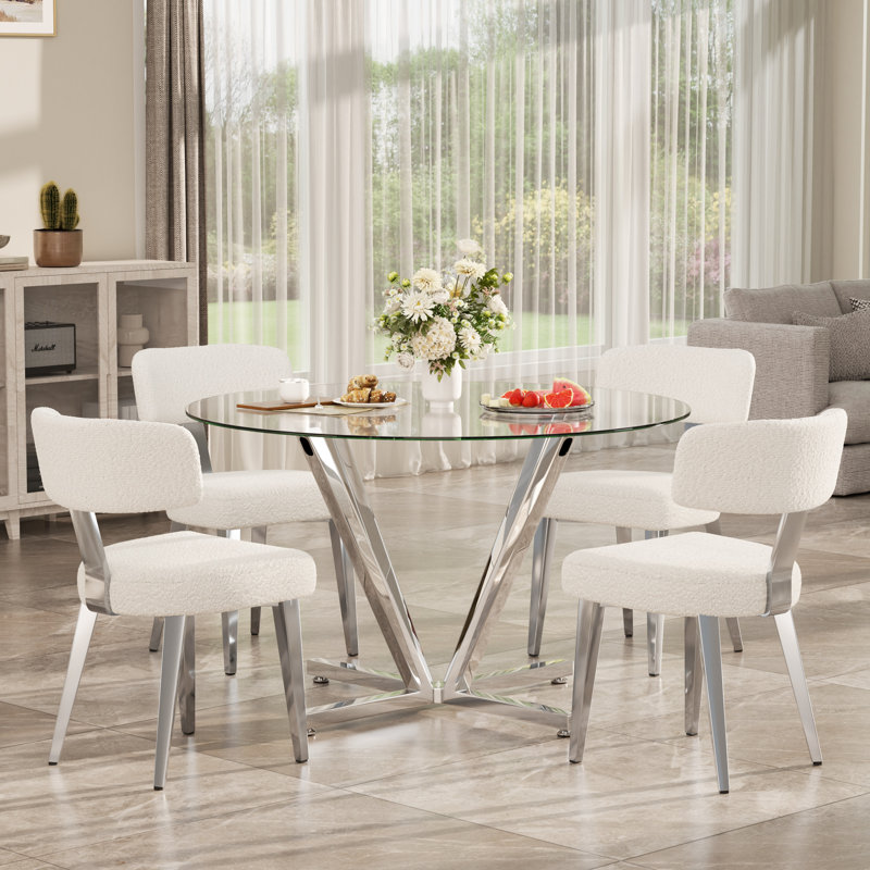 Ensemble de salle à manger Fultz, Ensemble de cinq pièces : table, quatre chaises, White/Silver