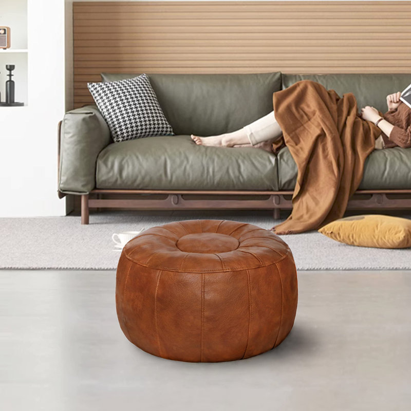Izaiya Faux Leather Pouf, Brown Faux Leather