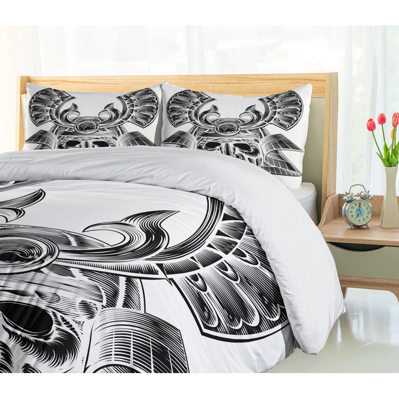 King Size White and Black Japanese Duvet Cover Set