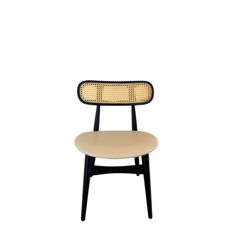Tarana Cream Fabric and Black Wood 2-Piece Dining Chair Set