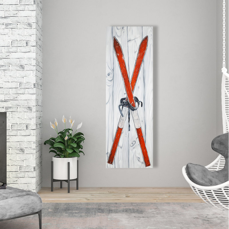 « rétro red ski », reproduction de peinture à l’acrylique sur toile tendue, H 60 po x l 20 po x P 1,5 po