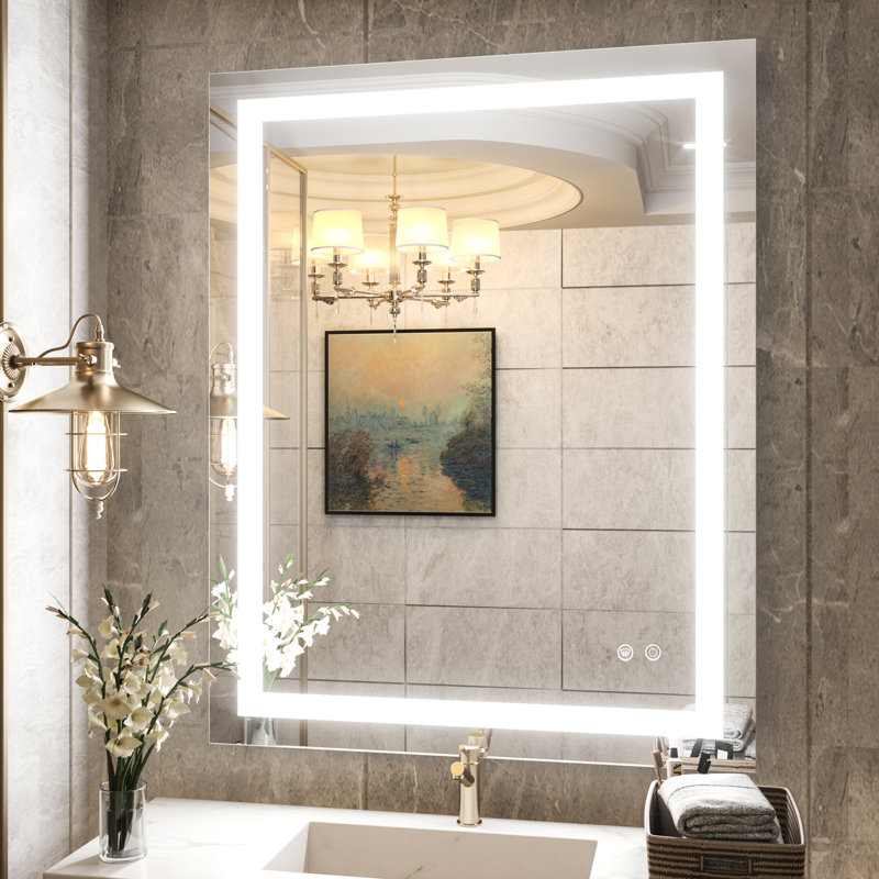 Martrez Frameless LED Lighted Bathroom / Vanity Mirror with Brightness Adjustable, Memory Function, Anti-fog, 30" x 36"