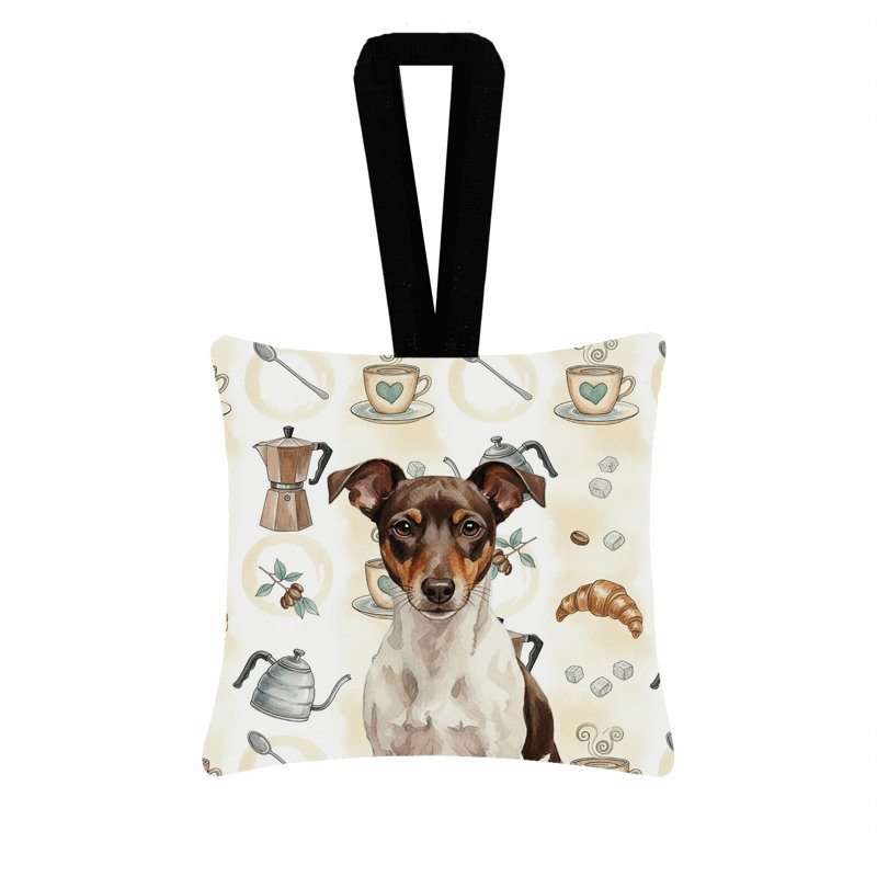 Ornement suspendu en tissu chocolat et rat chocolat carré 3,5 pi x 3,5 po, Rat terrier chocolat et blanc