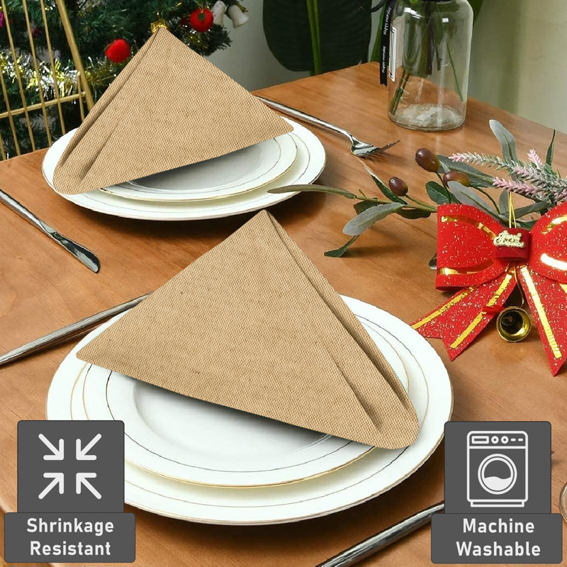 Honey Chambray Poly Cotton Square Cloth Napkins, Set of 12