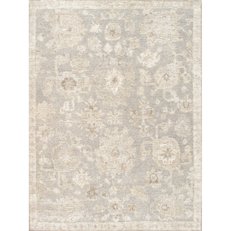 Oushak Hand-Knotted Silver Wool Area Rug
